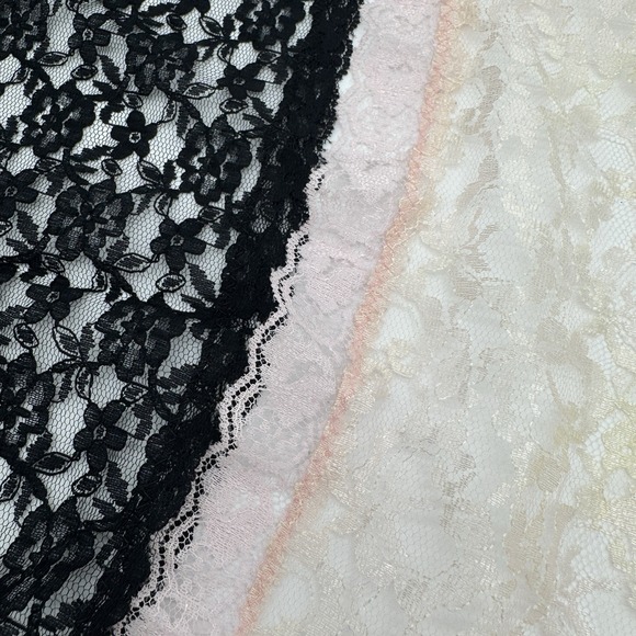 Vintage Lace Table Runners Black & Cream Pink Set Cottagecore Veil Bridal - Picture 6 of 12